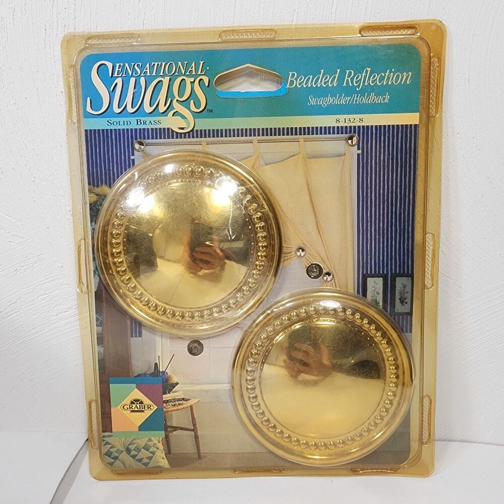 VTG Set 2 Solid Brass Curtain Swags Hold Backs NOS Regency Boho Granny (b5)